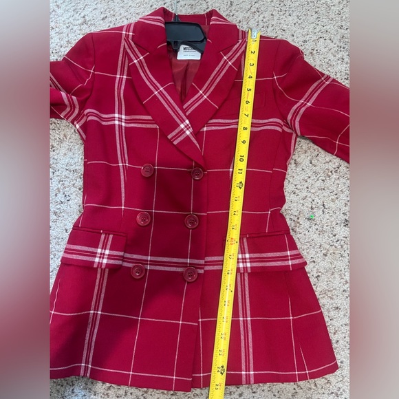 Moschino 90s Dishcloth Double Breasted Tailored Red Plaid Blazer Size 4 - Picture 10 of 12
